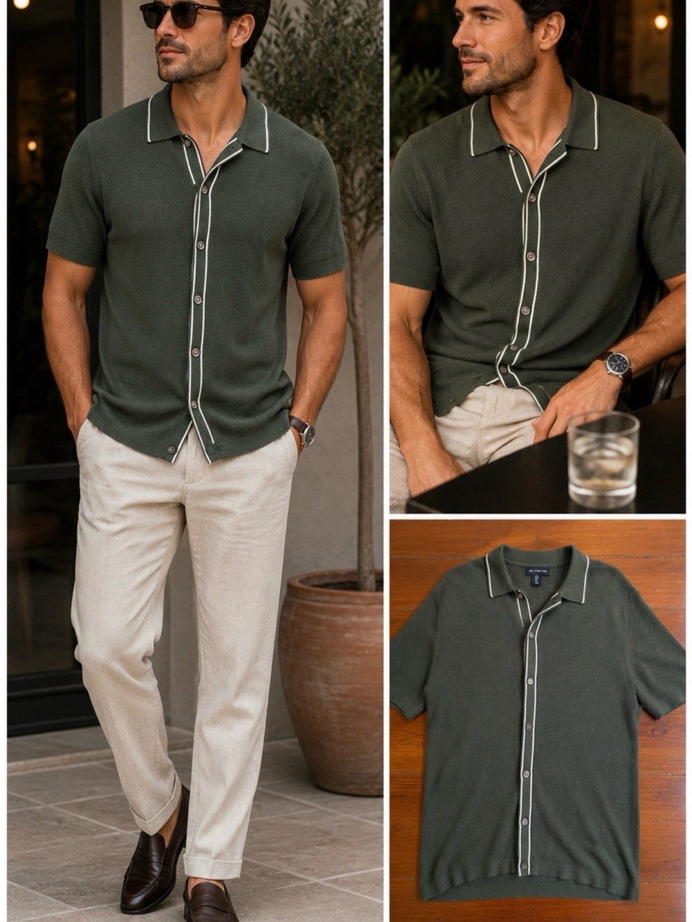 Art of Rhetoric Men’s Olive Green Full Button-Front Sweater Knit Polo Sz M👽💚